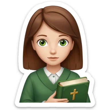 Girl with brown hair and green eyes holding Bible  sticker