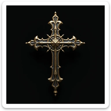 realistic gothic cross, gold and black, photorealistic style sticker
