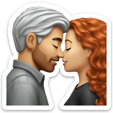 Redhead Girl Kissing silver/black haired man  sticker