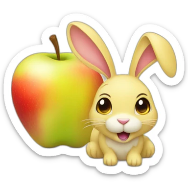 yellow rabbit with apple sticker