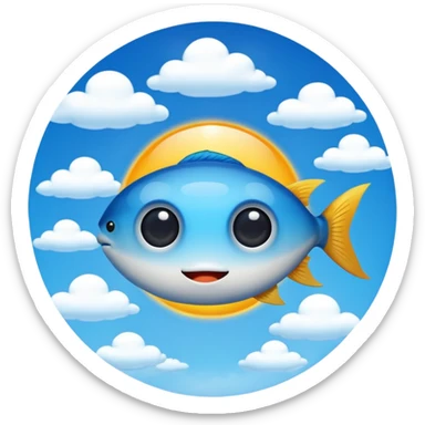 blue sky with a sun and clouds, fish eye lens effect sticker