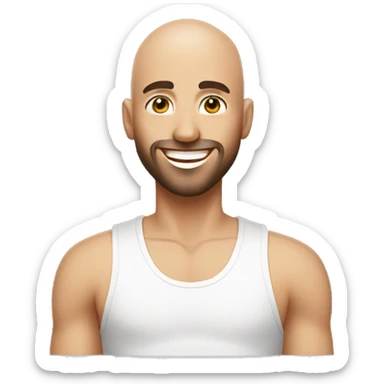 30y/o guy with bald head with smile on his face and white tank top as cloth  sticker