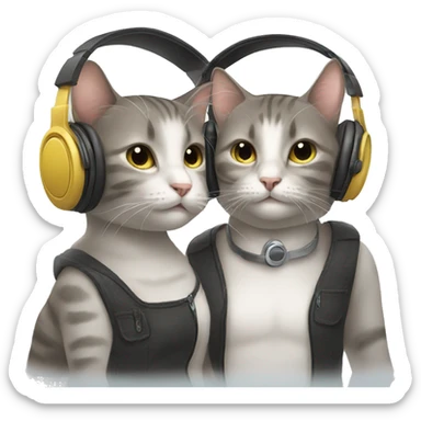two cat faces wearing headphones sticker