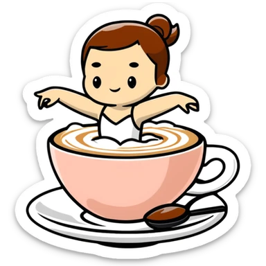 A cute cappuccino cup with a ballerina figure made of foam dancing on the surface sticker