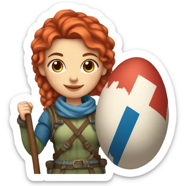 female winter mountaineer red hair holding greek flag and easter egg sticker