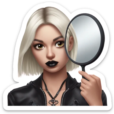 Hyper Realistic Goth victoria secret model looking into a handheld mirror  sticker