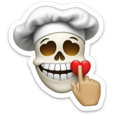 skull with chef hat making kissy face with heart and ok finger sign sticker