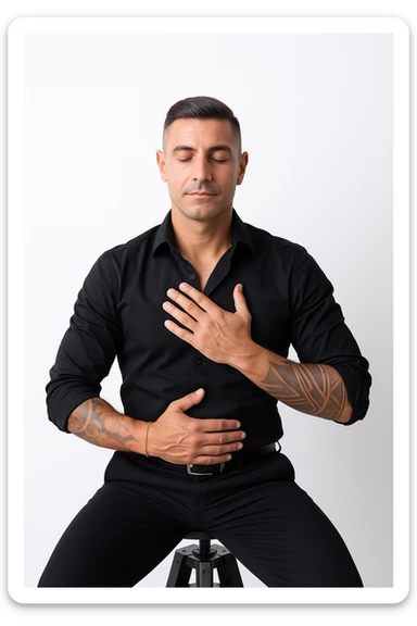 Uomo che applica la respirazione per calmare il suo sistema nervoso sticker