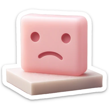 Light pink soap bar sitting on a soap holder, with soap bubbles  sticker