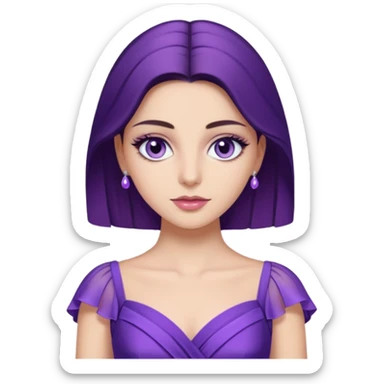 Hande Erçel as a character from game of thrones with lilac eyes and a purple dress. sticker