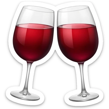 two glasses of red wine clinking in a toast, deep red color, smooth gradient, bright and glossy highlights, minimal details, celebratory pose
 sticker