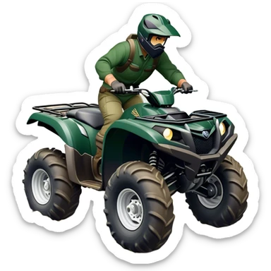 Yamaha Grizzly 700 (2019) – Cinematic-realistic Yamaha Grizzly 700 ATV, its dark green frame tearing through muddy trails. Thick off-road tires grip the rugged terrain sticker