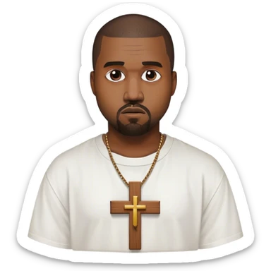 Kanye west with a cross on a white shirt sticker