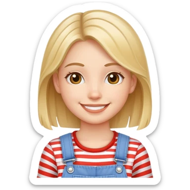 smiling girl in striped overalls sticker