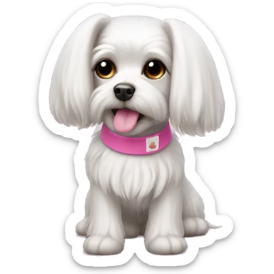 small dog maltese lapdog with long ears and tail with pink elastic band on head sticker