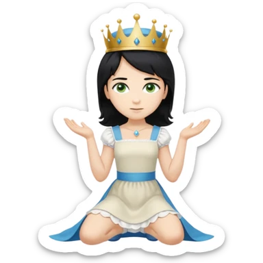 Prince with crown, standing, black hair, blue eyes, and maid, blonde Hair, green eyes, white short sleveless dress, kneeling  sticker