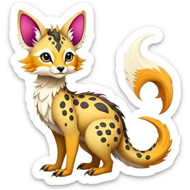 Feral Rare Fantasy vibrant colorful Vernid-Trico-species by LiLaiRa, random markings, tufted tail, tufted ears, full body sticker