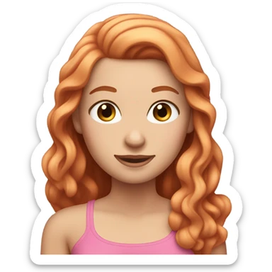 White girl with long, wavy, ginger hair, long eyelashes, and a pink tube top sticker