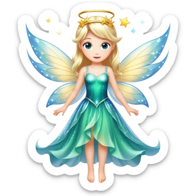 a magical fairy with sparkling wings and flowing dress sticker