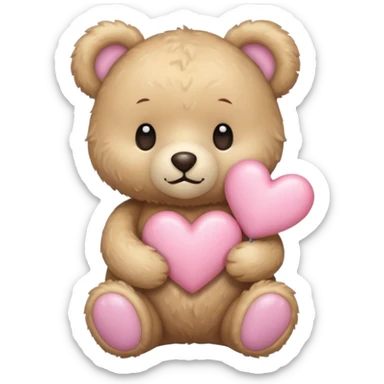 beige teddy bear and a pink pastel heart sticker