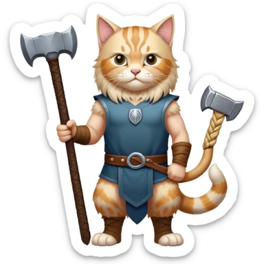 Viking norwegian cat in full height like a man with thors hammer sticker
