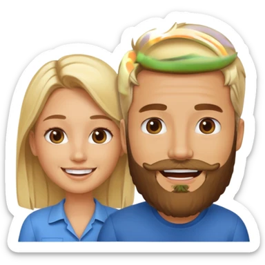 pareja hombre con barba y mujer rubia en internet charlando en streaming sticker