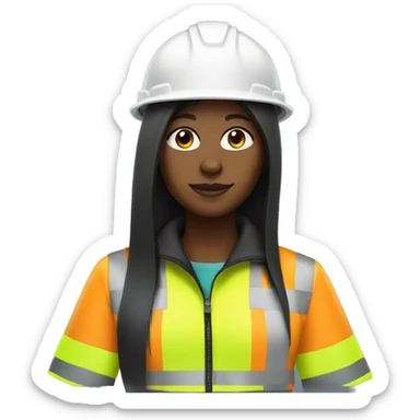 Black girl with straight hair, bright hard hat, and hi vis jacket  sticker