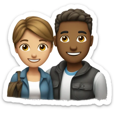 un hombre joven abrasando auna mujer ermosa y joven, todos felices sticker