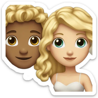 Girl with blonde wavy hair and blue eyes holding hands with blonde boy with brown eyes sticker