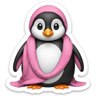 Ein Pinguin mit einer Kuschel Decke in Rosa der sich ein Kuschelt sticker
