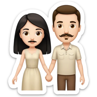 Tall white man with brown mustache goatee AND a short pale woman with long black hair, holding hands sticker