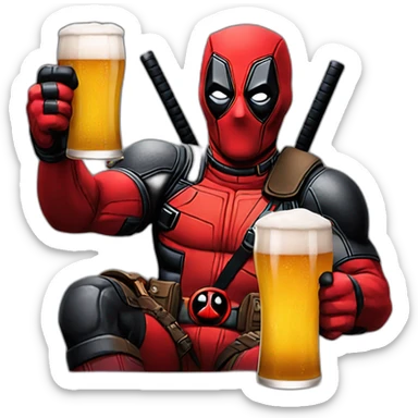 deadpool having a beer sticker
