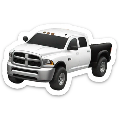 White lifted dodge truck with a black ranch hand bumper on front sticker