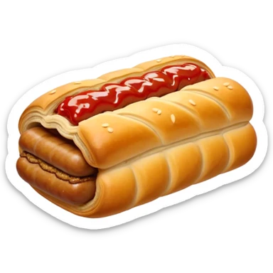 cinematic-realistic-sausage-roll-dish-emoji,-depicted-with-a-crisp,-golden-pastry-wrapped-around-flavorful-sausage,with a squeeze of tomatoe sauce on top sticker