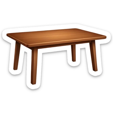Generate a 3D  table ： warm brown wood, subtly textured, slightly angled perspective, clean edges, realistic but minimal shading, on a transparent or plain white background. Keep the design simple and clearly readable at small sizes sticker