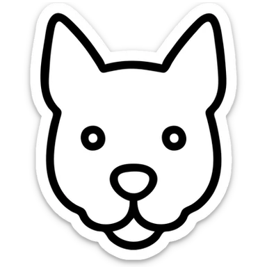 simple black and white outline of a dog's head, pointed ears, round snout, big round eyes, minimalist and cute cartoon style sticker