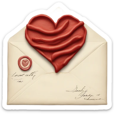 Hand written red love letter with envelope  sticker