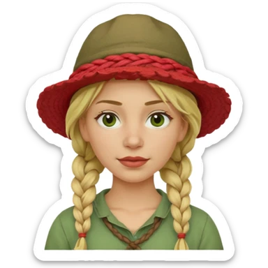 messy green clay mask and red tourist hat blond braided woman sticker