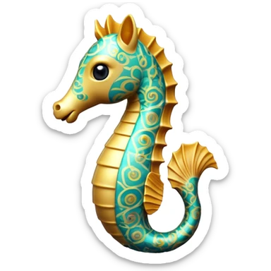 Cinematic Realistic Comical Sea Horse Portrait Emoji, Head tilted dramatically with an exaggeratedly amused expression, featuring a striking, finely detailed body with bold, whimsical patterns and wide, expressive eyes full of playful disbelief, rendered with natural, vibrant hues and realistic texture; high shine, dramatic yet playful, styled with an air of cheeky aquatic mischief, soft glowing outline, capturing the essence of a spirited and over‐the‐top sea horse that looks ready to bob its way into viral fame! sticker