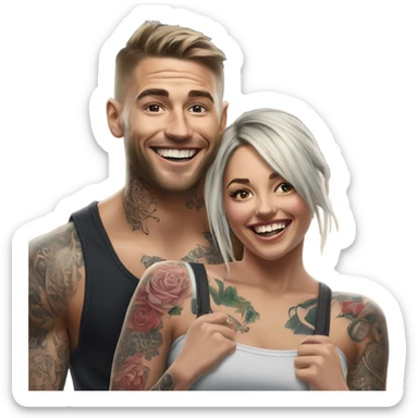 Hyper Realistic beautiful woman getting a piggy back off a handsome tattooed man laughing  sticker
