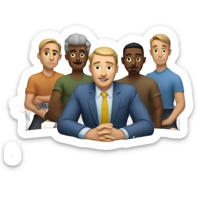 6 Caucasian men sitting at a round table sticker