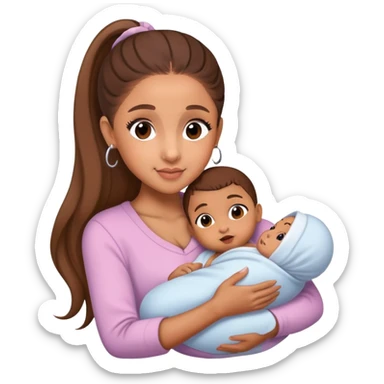 Ariana Grande holding a newborn baby sticker