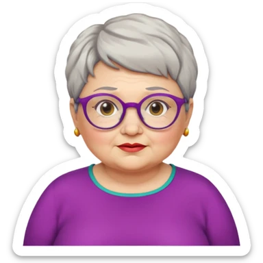 chubby old woman with colorful clothes, short pixie hair and glasses sticker