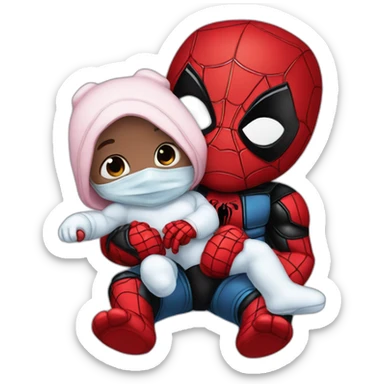 Baby deadpool with the baby Spiderman sticker