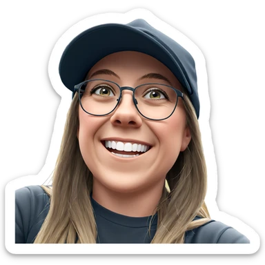 smiling girl outdoors with hat sticker