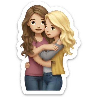 Realistic brown hair girl hugs blonde best friend  sticker