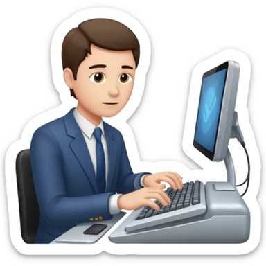 Man tapping computer sticker