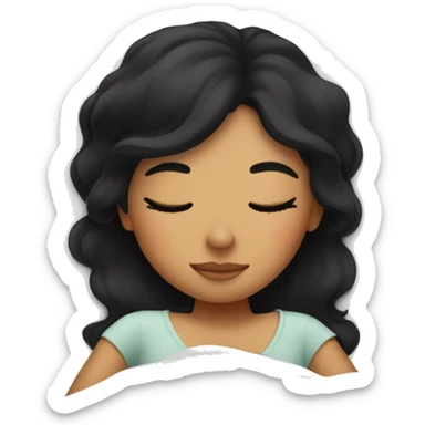 girl with black hair sleeping in comfy bed sticker