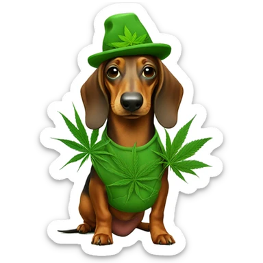 dachshund in marijuana costume sticker