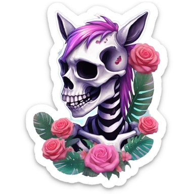 Skeleton zombie Zebra sparkling nebula zebra unicorn skeleton scars scarred broken cracked Pegasus collage roses flowers palm trees tropical  sticker